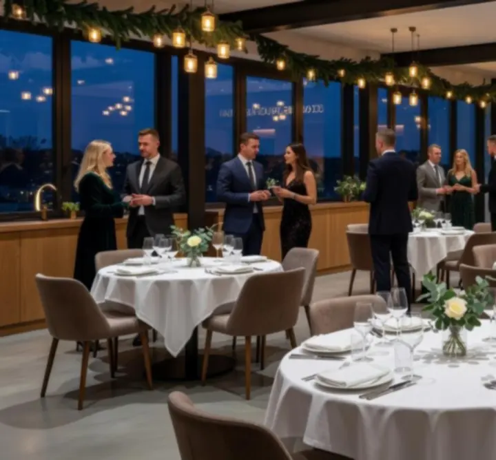Elegantní restaurace a lounge OFFLINE ZABAVA HUB připravená na večerní akci