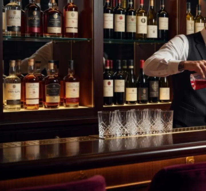 Someliér a barmani OFFLINE ZABAVA HUB servírují koktejly a vína v elegantním baru
